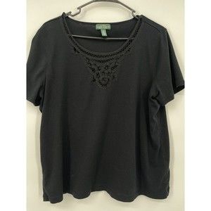 Lauren Ralph Lauren 2X Black Short Sleeve Eyelet‎ Lace Scoop Neck Top Women's